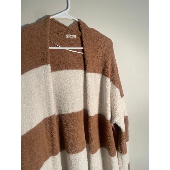 Thread‎ & Supply Tan and Cream Striped Teddy Longline Cardigan Size Large - Picture 6 of 12